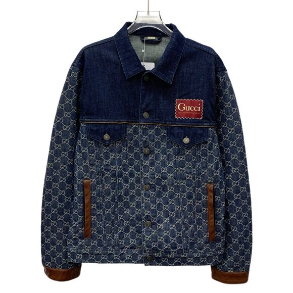 Gucci Other - Gucci Dark blue logo jacquard monogram cotton button-up denim jacket